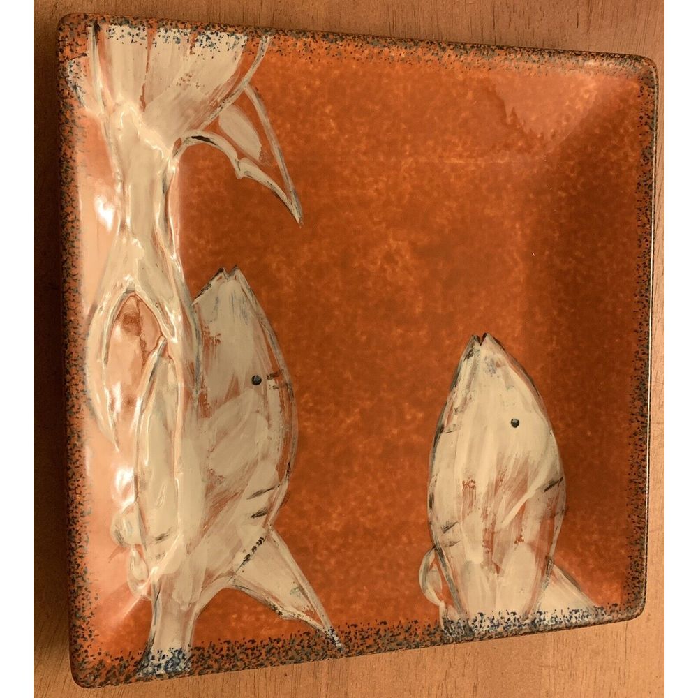 American Atelier at Home Currents 5628-S Earthenware Fish Decor Platter Plate 9"